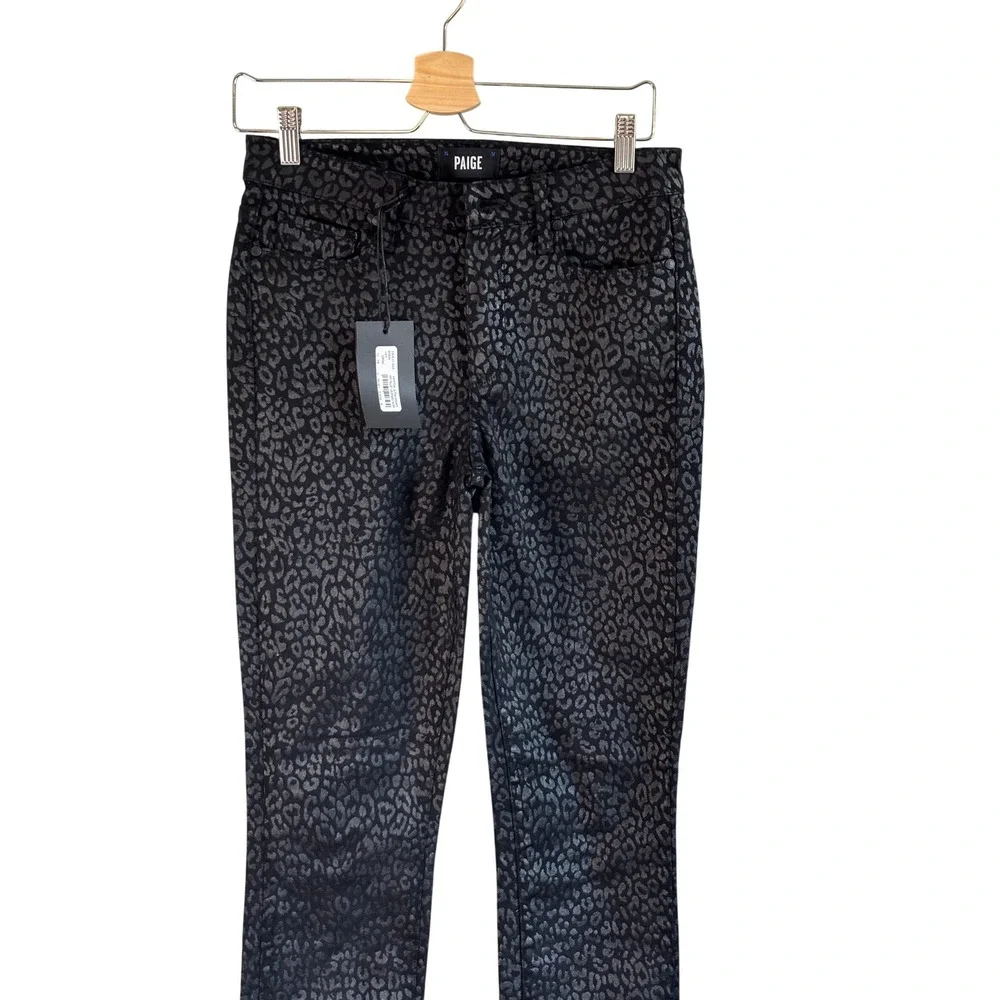 NEW PAIGE Hoxton Ultra Skinny Metallic Leopard Noir Jeans Womens 28 High Rise